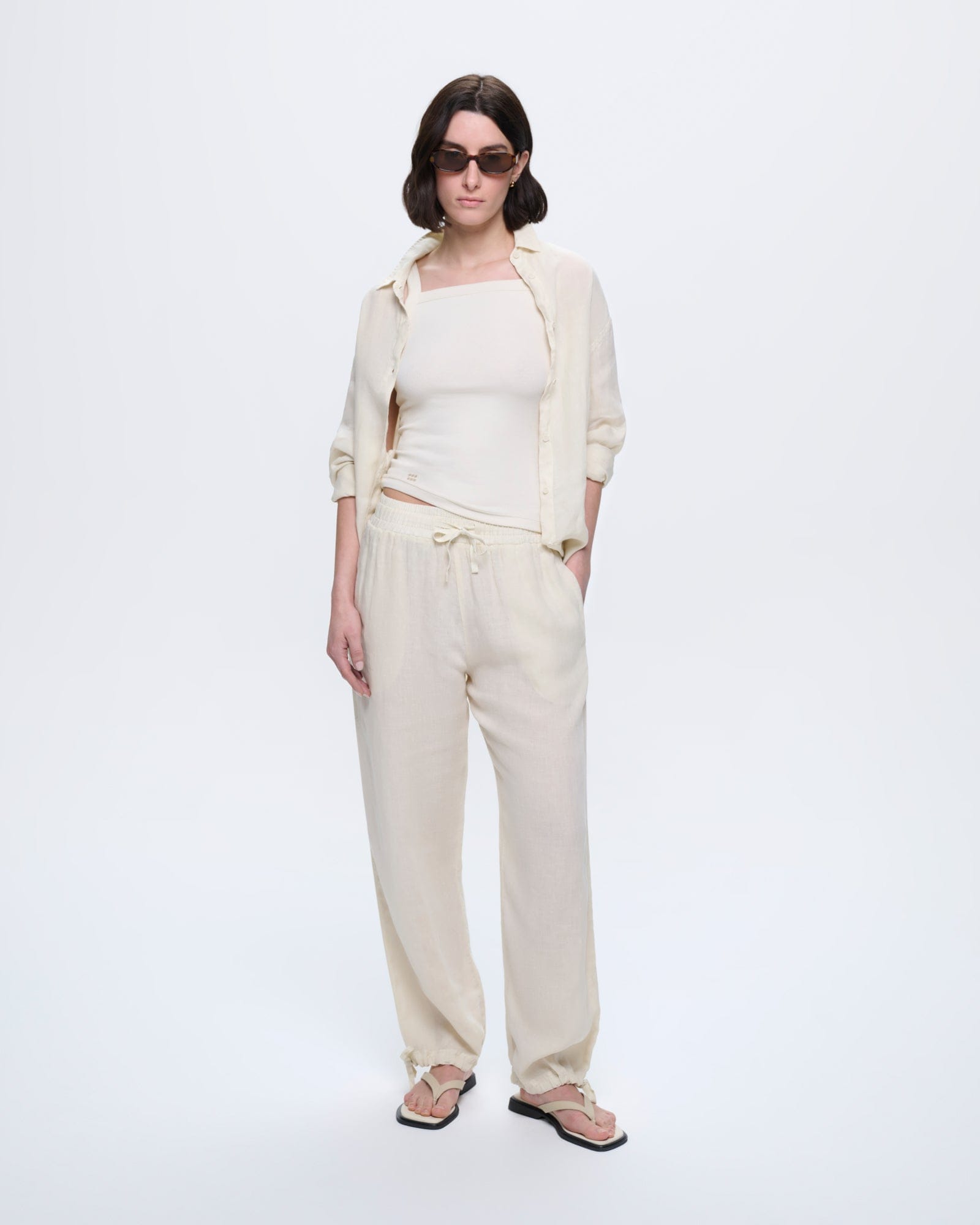 Womens Linen Trousers—Bone White