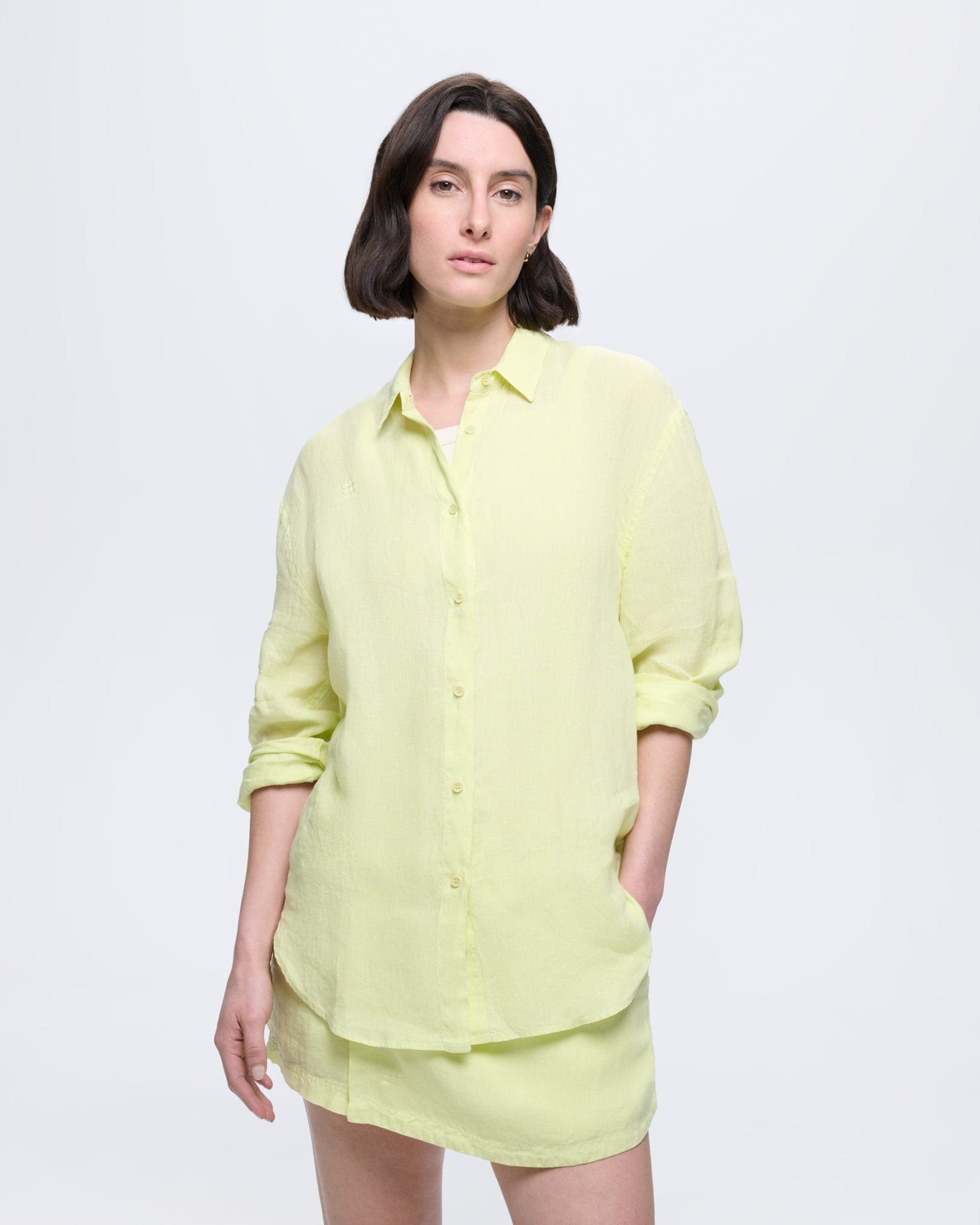 Womens Linen Overshirt—Soft Lime