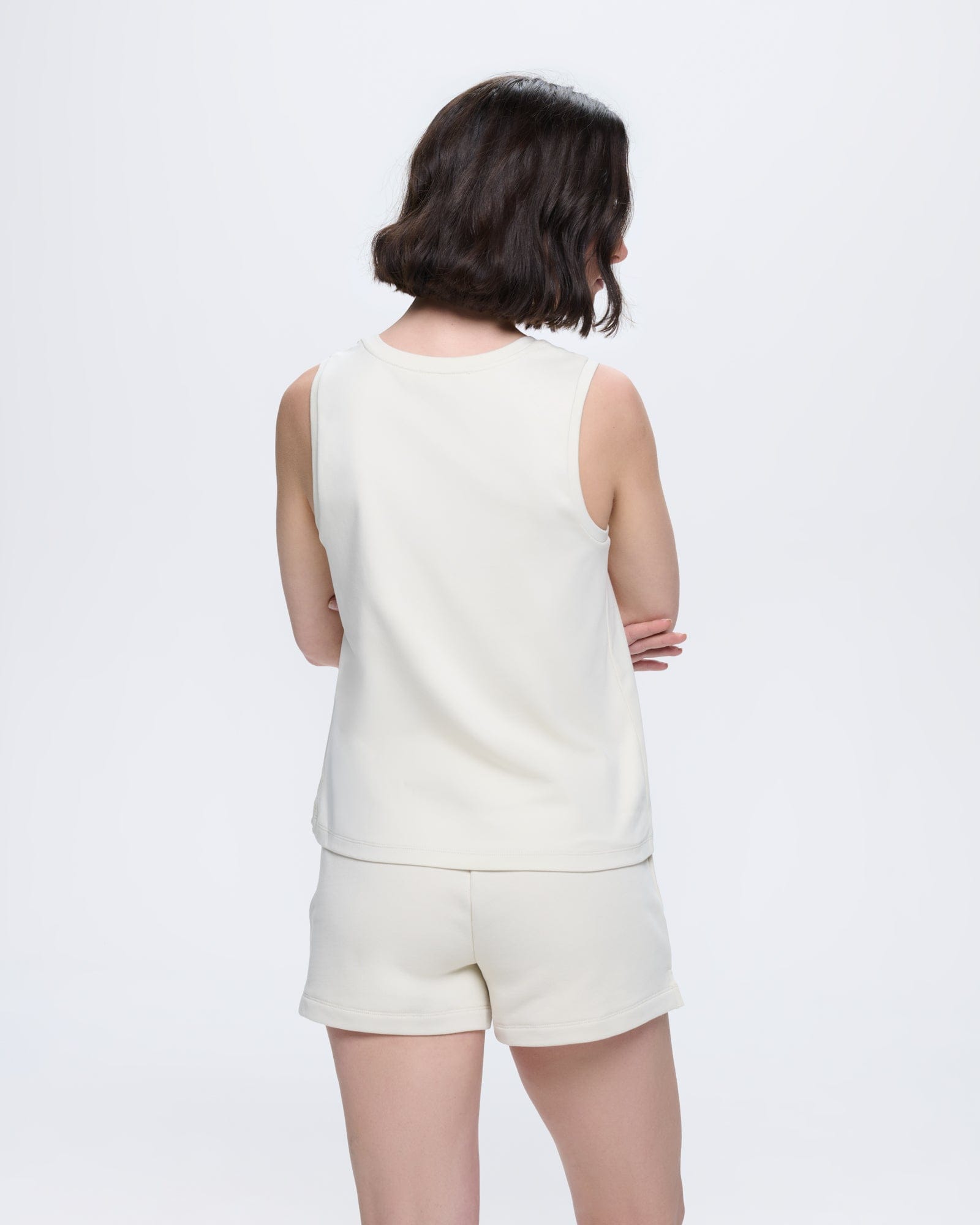 Womens Bone White Cotton Tank Top. Relaxed fit, organic cotton, ultra-soft, sleeveless, scoop neck