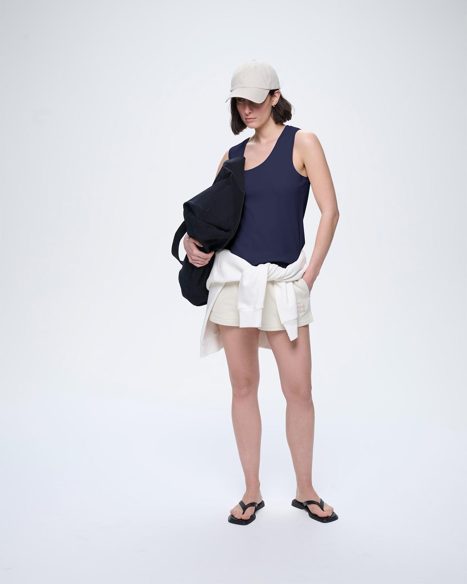 Womens Midnight Navy organic cotton tank top with relaxed fit and scoop neck