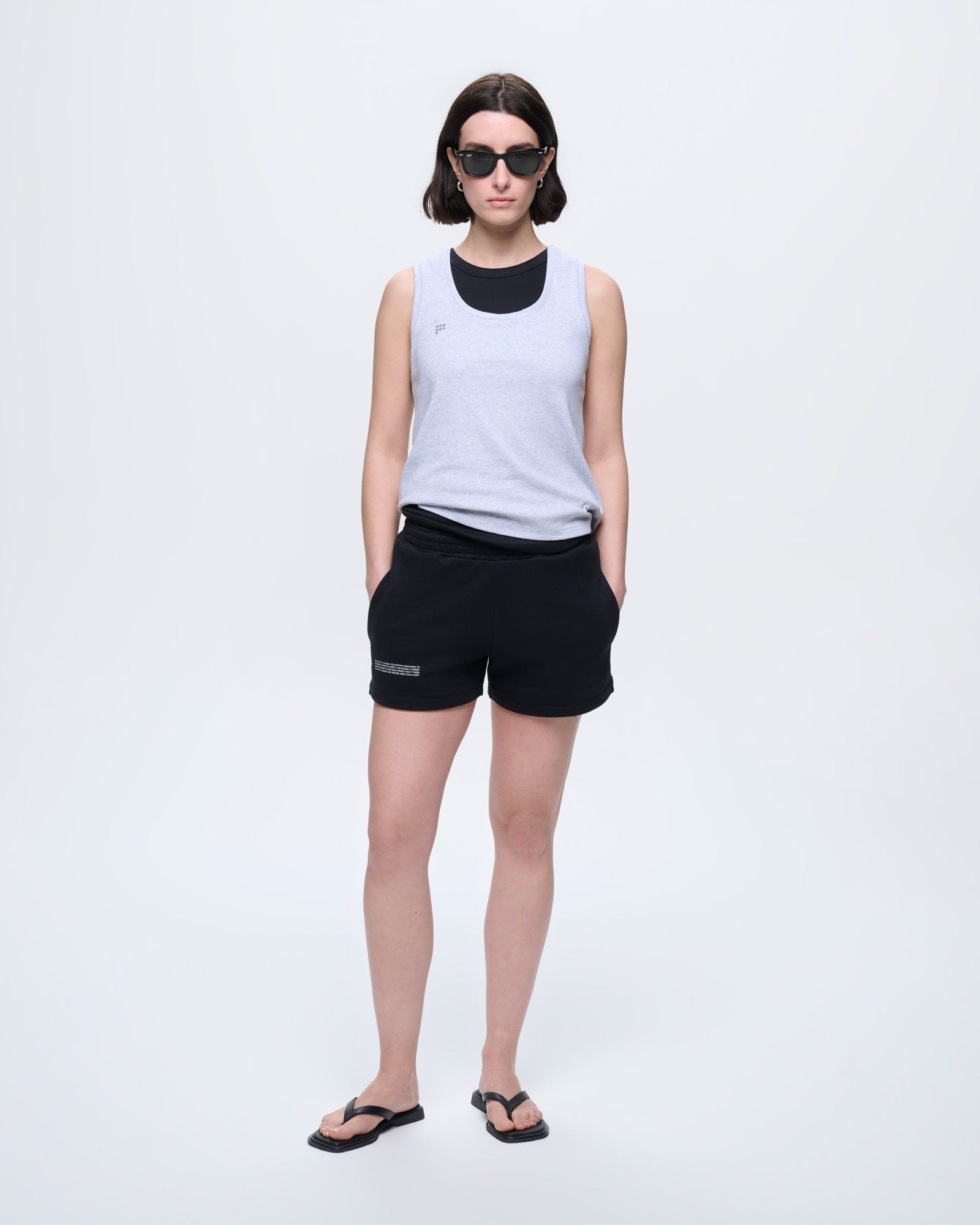 Womens Grey Marl Cotton Tank Top with a relaxed fit, scoop neck, and tonal logo on front, made from ultra-soft organic cotton