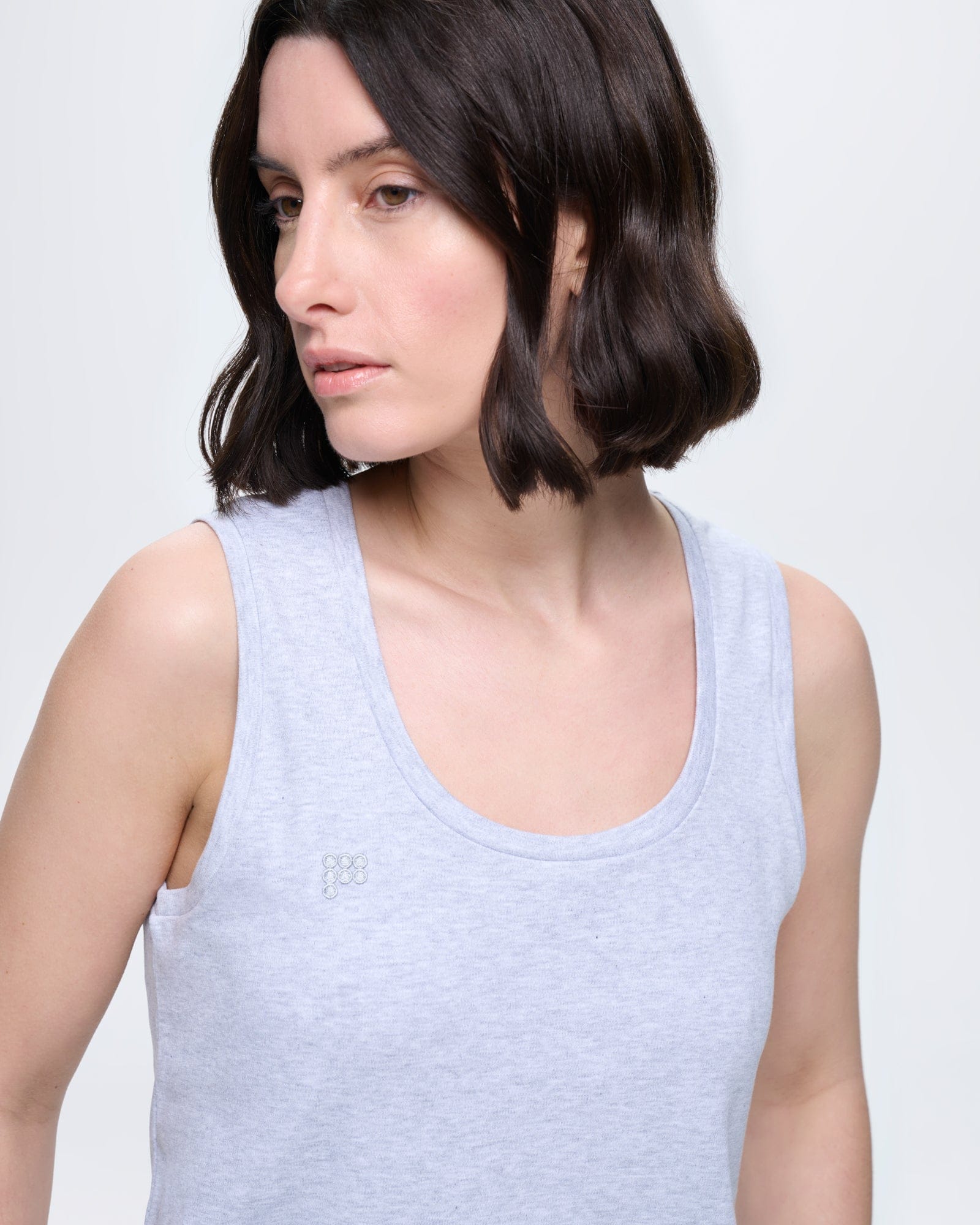 Womens Grey Marl Cotton Tank Top, relaxed fit, ultra-soft breathable 100% organic cotton, scoop neck, tonal 7 circle P logo