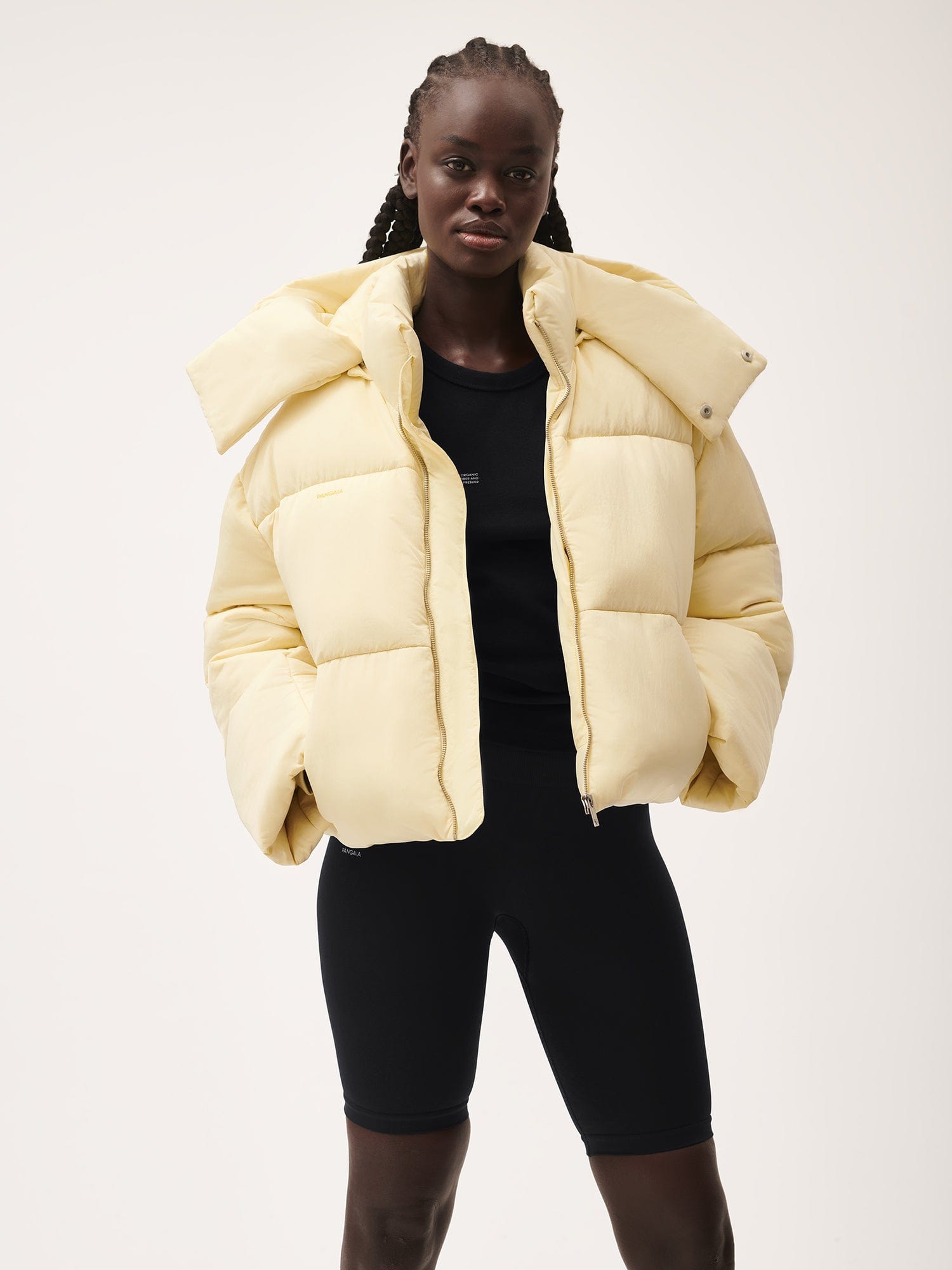 Women s Yellow Vegan Recycled Nylon Cropped Puffer PANGAIA