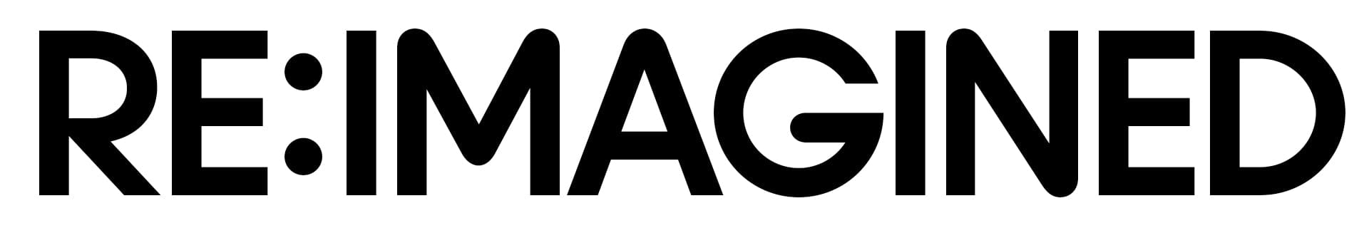 RE:IMAGINED bold black sans-serif text logo on crisp white background