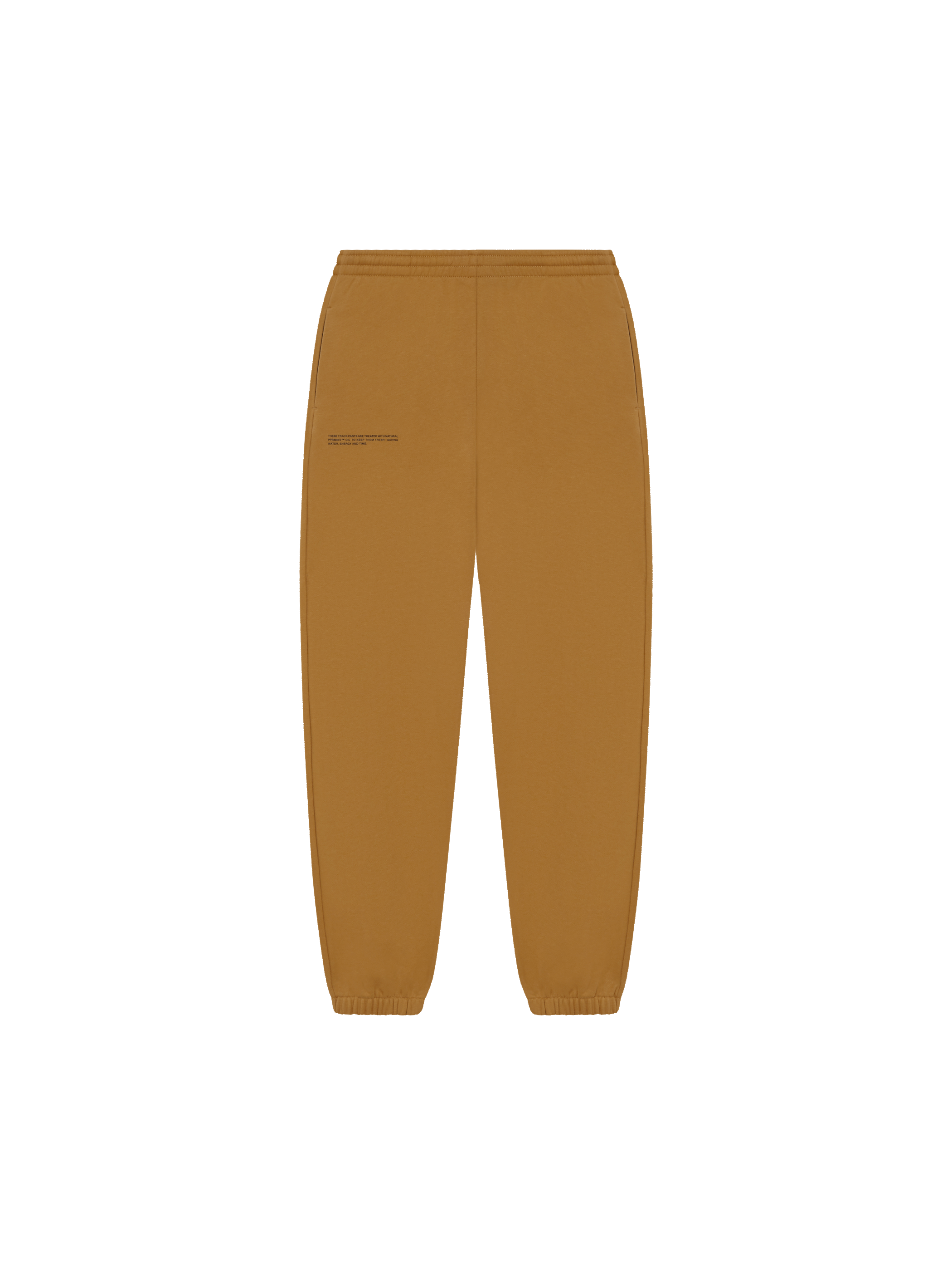 Camel brown premium cotton fleece track pants packshot, relaxed fit with elasticated waist and ribbed cuffs