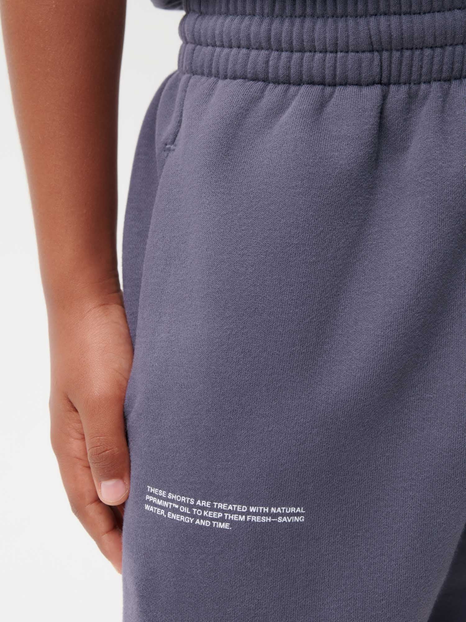 Archive Kids' 365 slate blue midweight organic cotton long shorts, elastic waist, PPRMINT™ treated