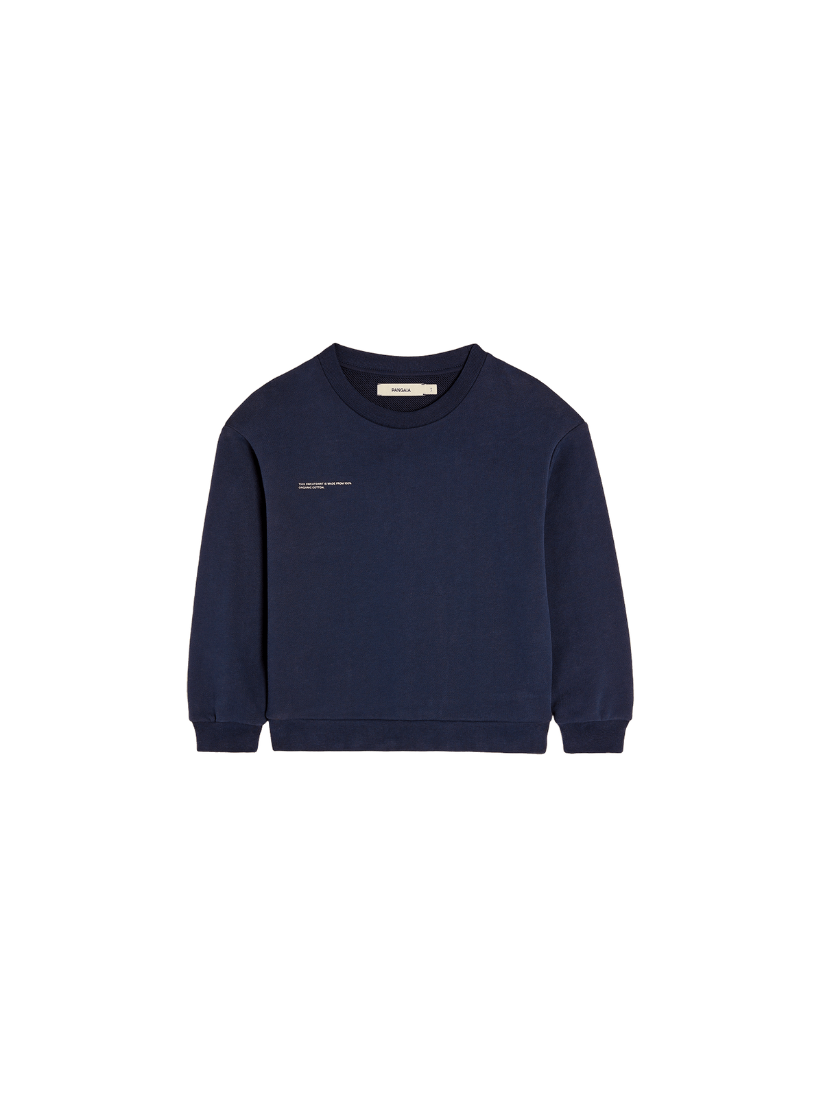Kids' navy 365 midweight sweatshirt packshot, 320 GSM organic cotton, oversized fit, crew neck