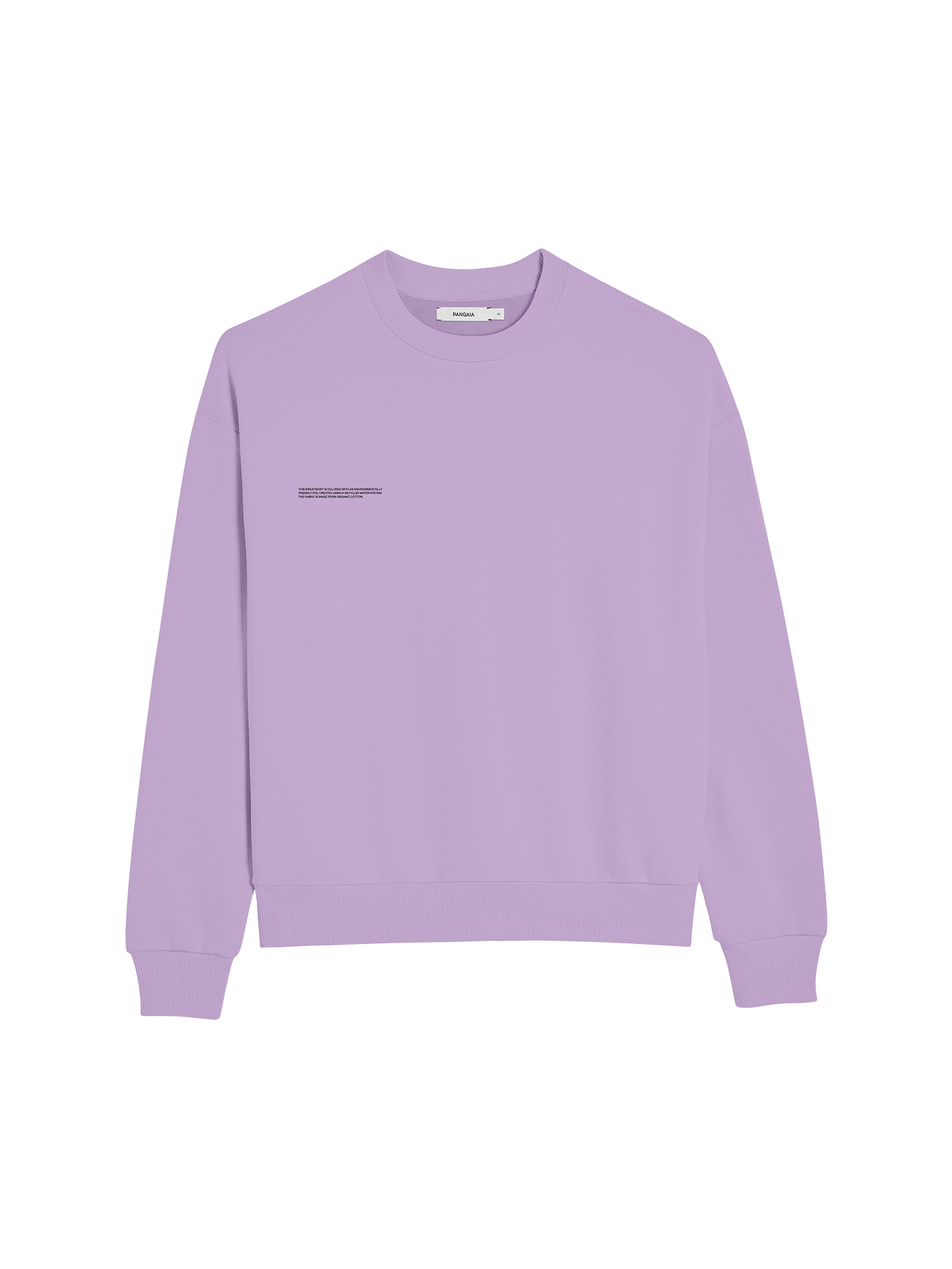 Pangaia Womens 365 Midweight Sweatshirt packshot, orchid purple 100% organic cotton, crew neck, ribbed cuffs and hem