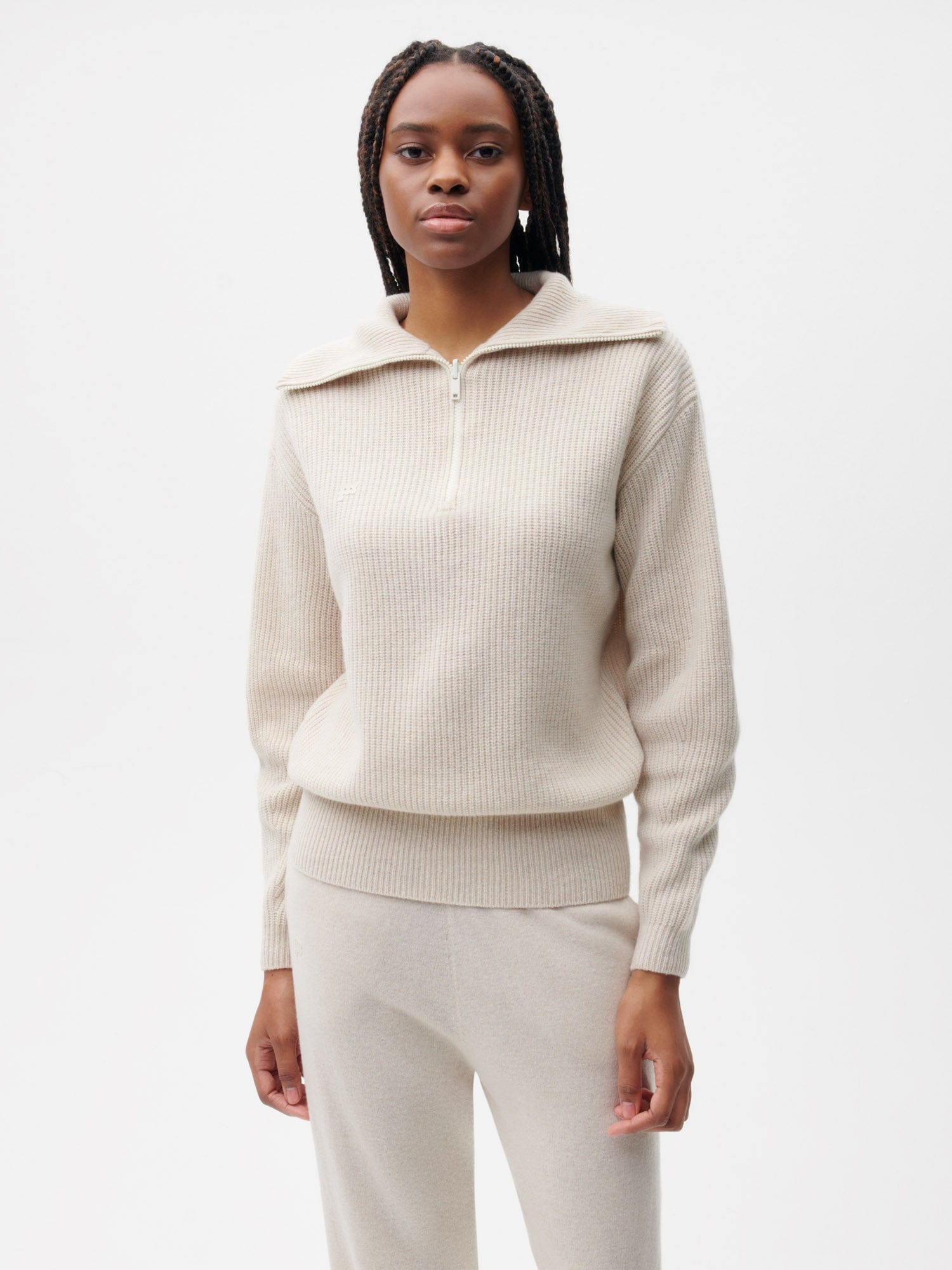 Recycled Cashmere Half Zip‚Äîoatmeal female