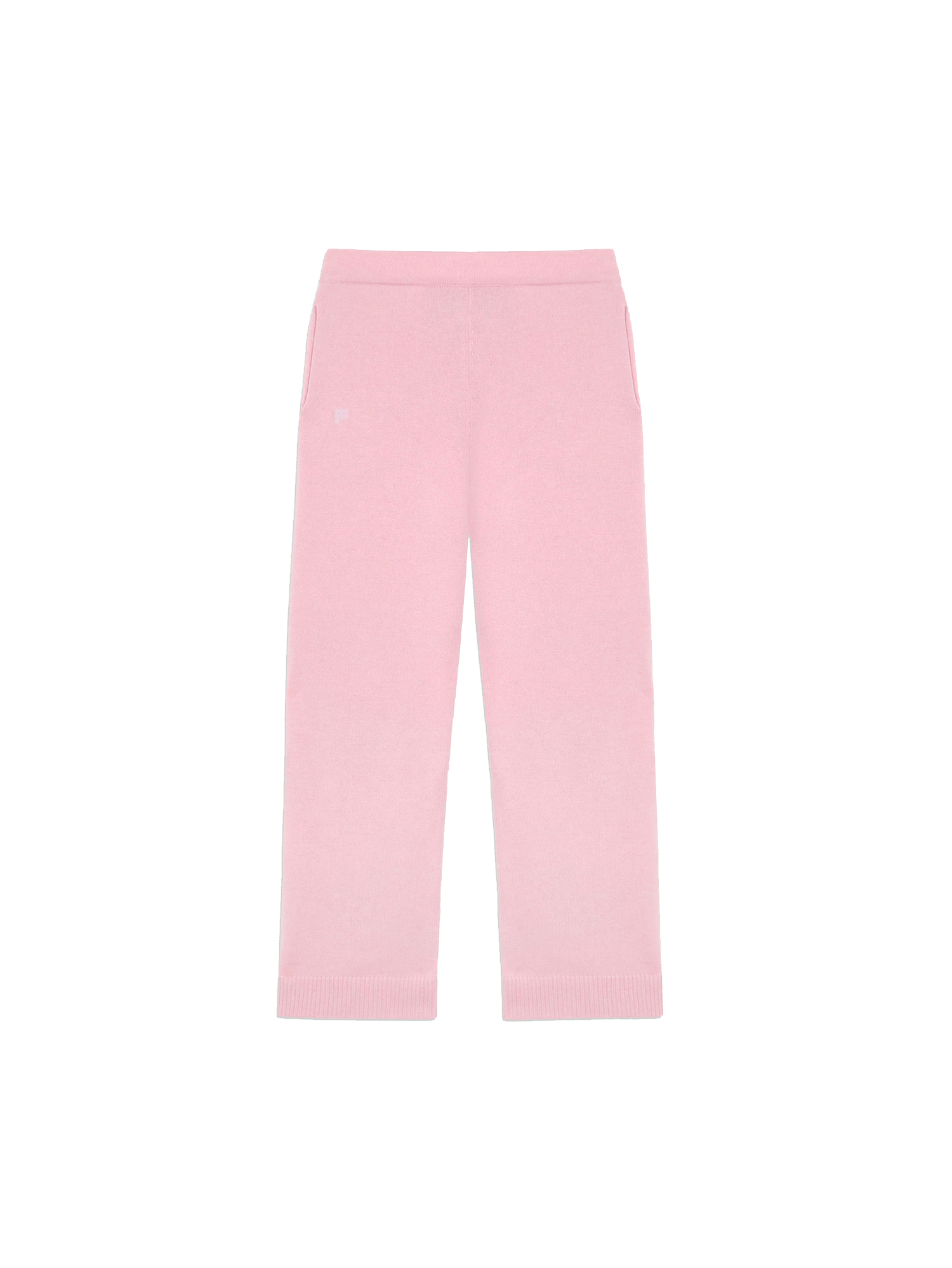 Archive Womens sakura pink recycled cashmere wool loose knit track pants packshot with ribbed cuffs
